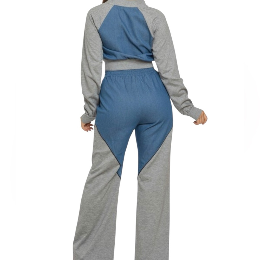 Julia by Love J Athlesure/Dress, Denim/Mesh Contrast Wide Leg Pant & Jacket SET - Picture 2 of 3